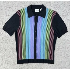 Irvine Park Retro Button Down Short Sleeve Knit Shirt Rainbow / Men's Small